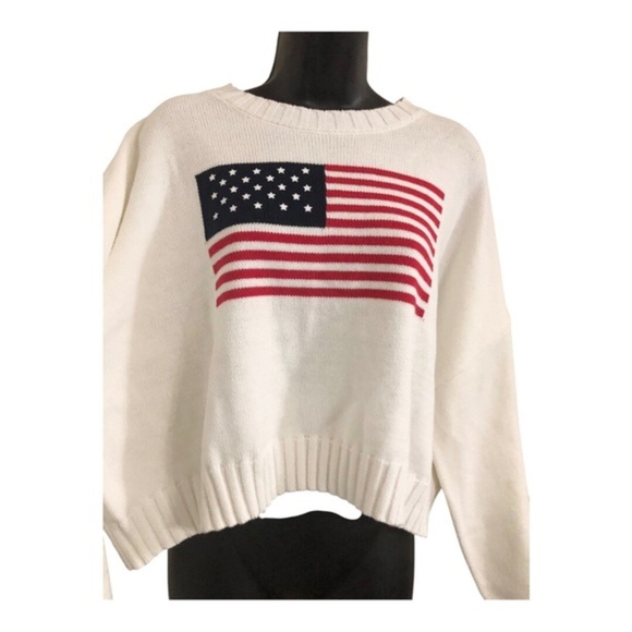 White crochet knit American flag patriotic Americana slouchy sweater size XL new - Picture 7 of 12
